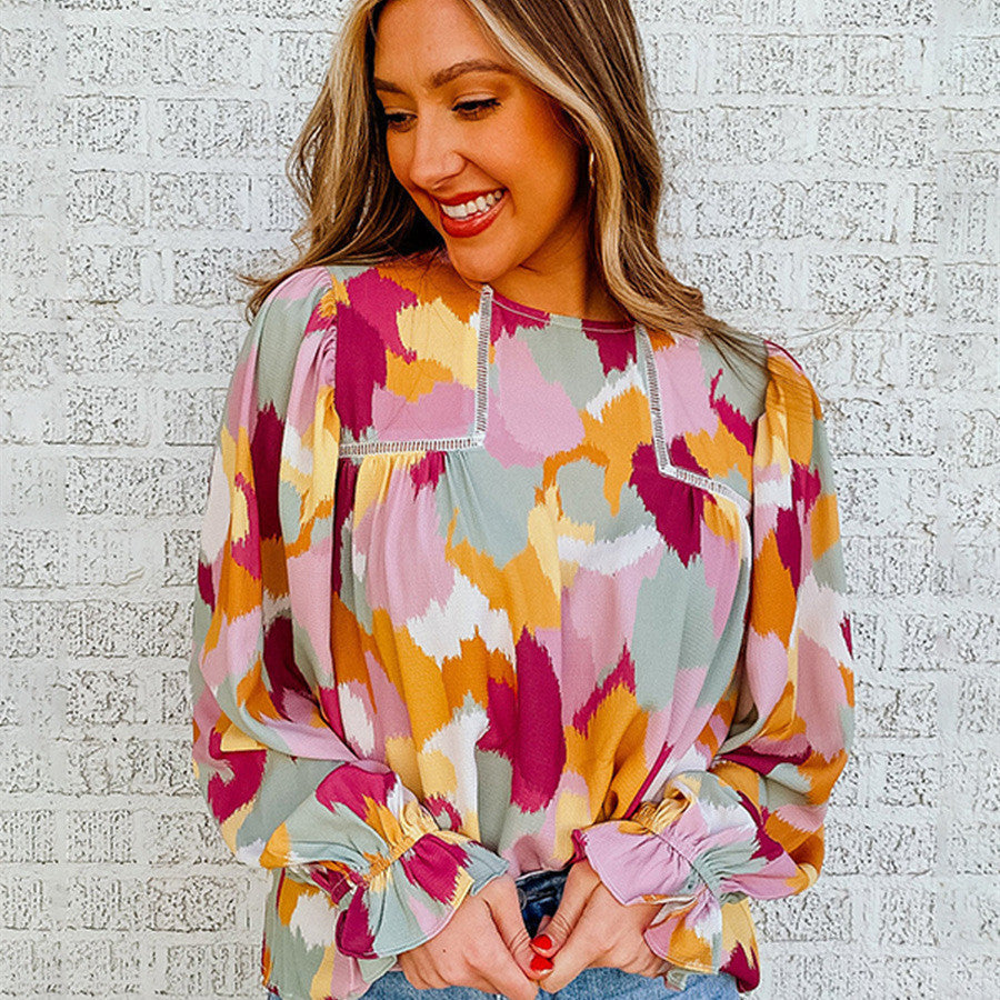 Blouse à Manches Évasées en Dentelle