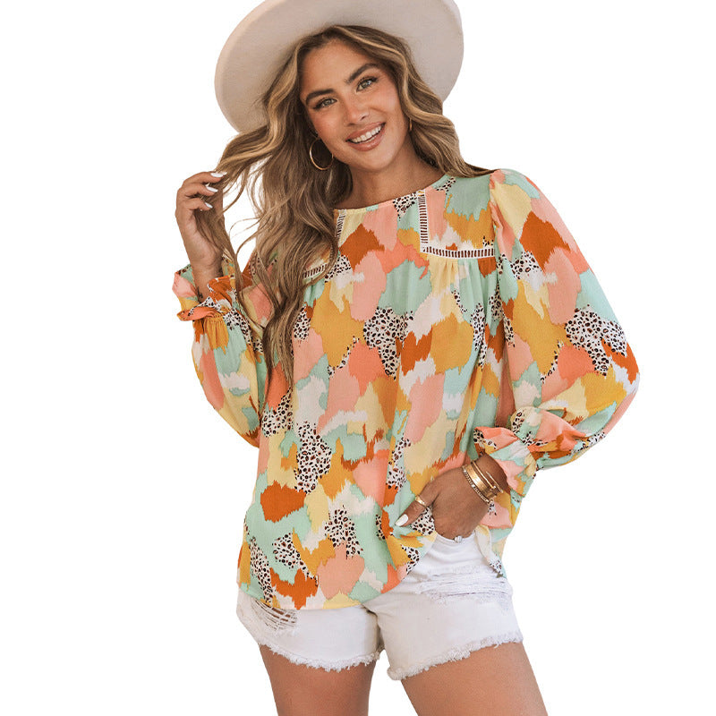 Blouse à Manches Évasées en Dentelle