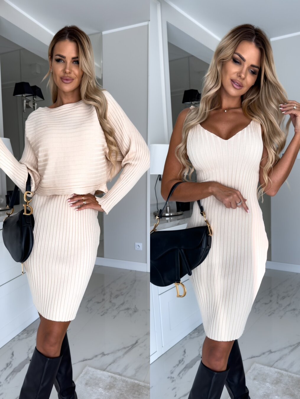 Tenue 2 Pièces Tendance Femme à Rayures et Bretelles