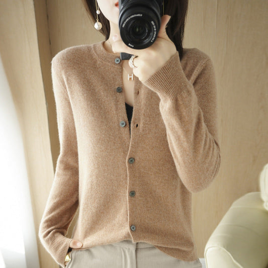 Cardigan Tricoté Femme à Col Rond