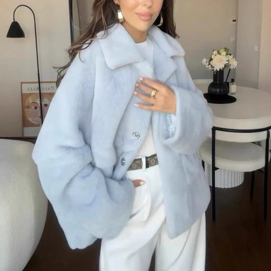 Loose Lapel Single Breasted Furry Coat